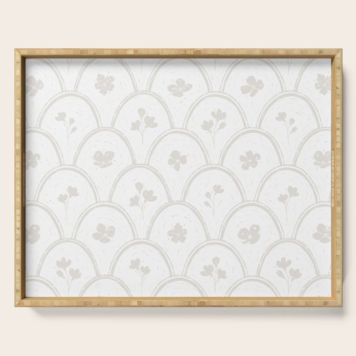 Rustic scallop floral block print - natural soft mushroom pattern Serving Tray Gallery Image 1