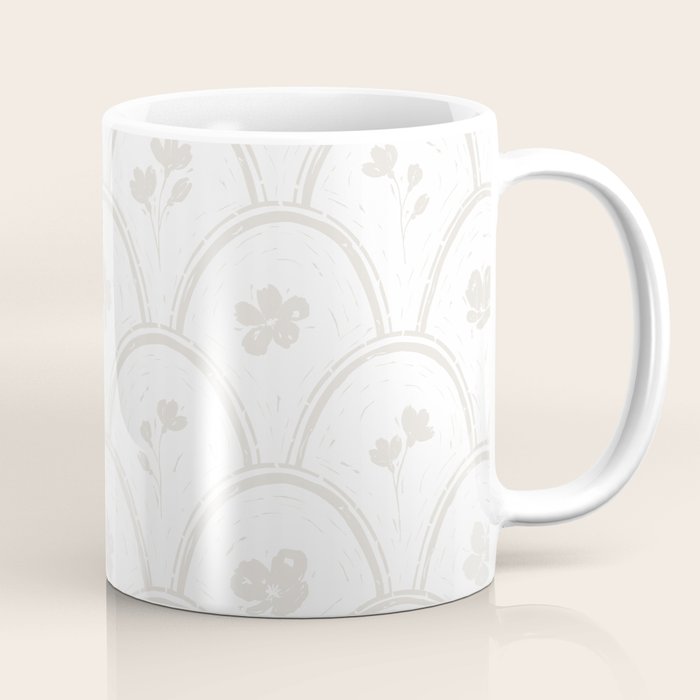 Rustic scallop floral block print - natural soft mushroom pattern Coffee Mug Gallery Image 1