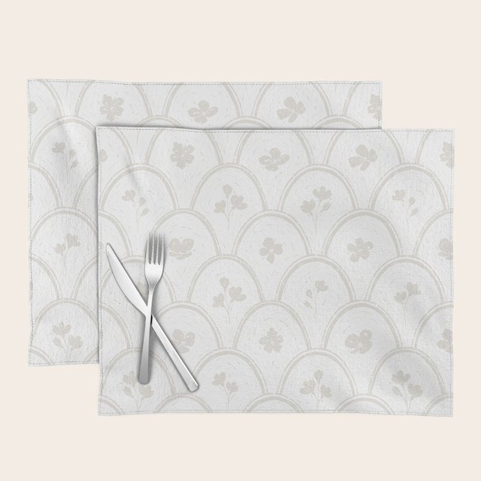 Rustic scallop floral block print - natural soft mushroom pattern Placemat Gallery Image 1