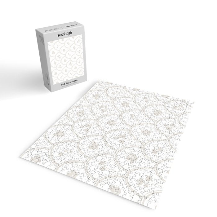 Rustic scallop floral block print - natural soft mushroom pattern Jigsaw Puzzle Gallery Image 2