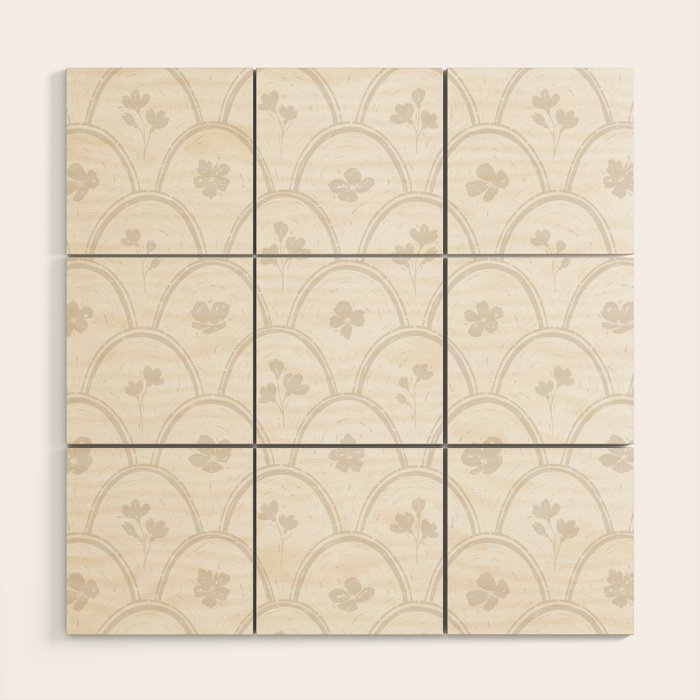 Rustic scallop floral block print - natural soft mushroom pattern Wood Wall Art Gallery Image 1
