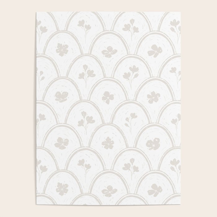 Rustic scallop floral block print - natural soft mushroom pattern Poster Gallery Image 4