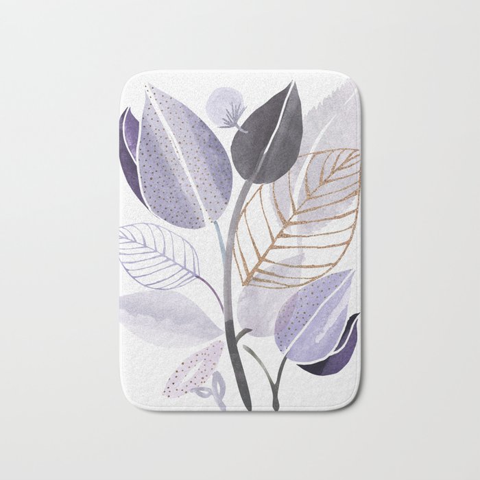 Modern Purple Watercolor Botanical Bath Mat Gallery Image 1