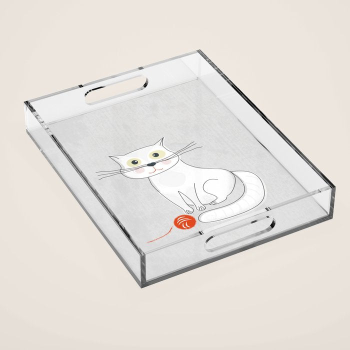 White Cat Acrylic Tray Gallery Image 1