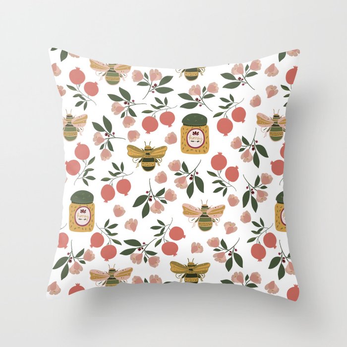 Rosh Hashansh Honey Bees and Pomegranates Throw Pillow Gallery Image 6