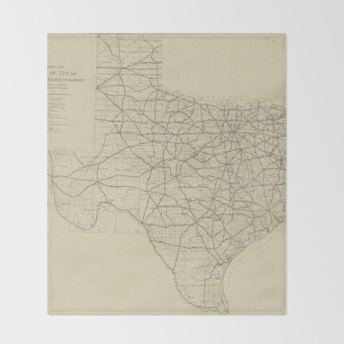 Vintage Texas Highway Map (1919) Throw Blanket Gallery Image 2