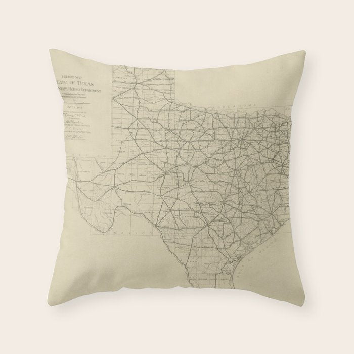 Vintage Texas Highway Map (1919) Throw Pillow Gallery Image 6