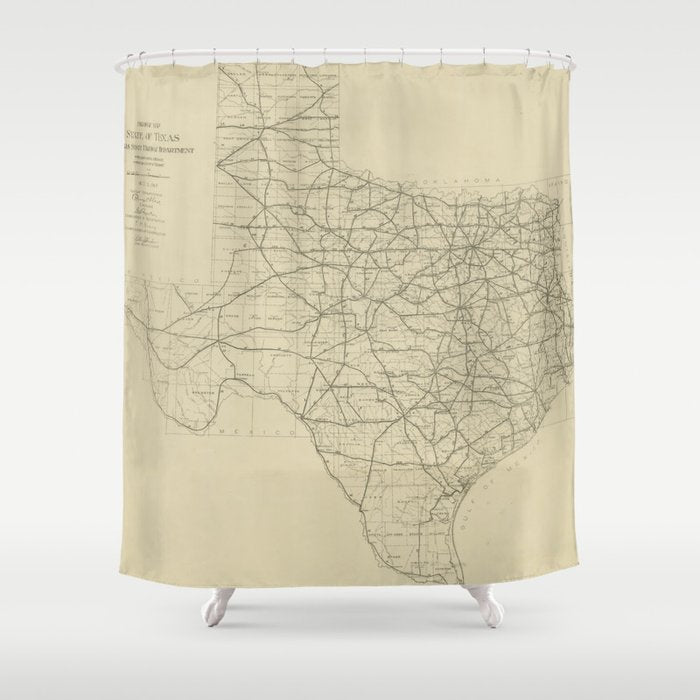 Vintage Texas Highway Map (1919) Shower Curtain Gallery Image 1
