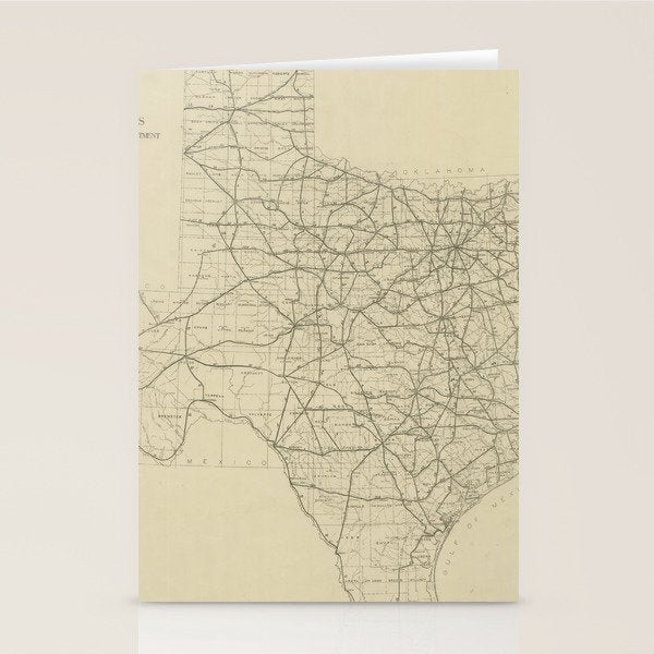 Vintage Texas Highway Map (1919) Stationery Card Gallery Image 1