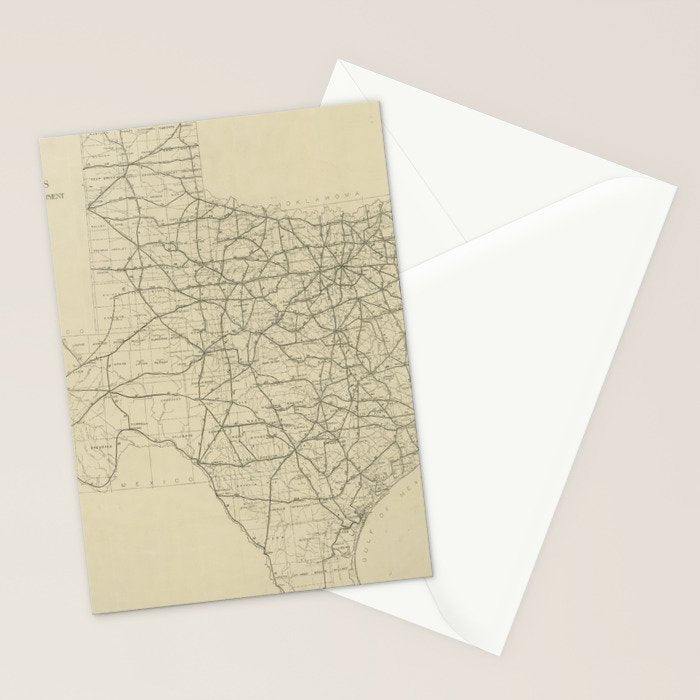 Vintage Texas Highway Map (1919) Stationery Card Gallery Image 2