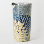 Floral Print, Yellow, Gray, Blue, Teal Travel Mug Gallery Image 3