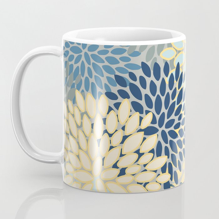 Floral Print, Yellow, Gray, Blue, Teal Coffee Mug Gallery Image 3