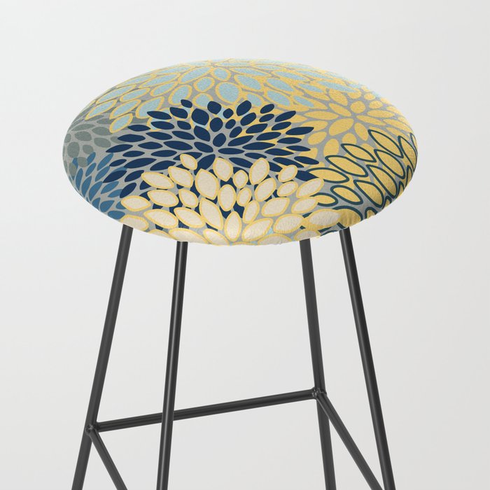 Floral Print, Yellow, Gray, Blue, Teal Stool Gallery Image 2