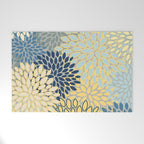 Floral Print, Yellow, Gray, Blue, Teal Welcome Mat Gallery Image 1