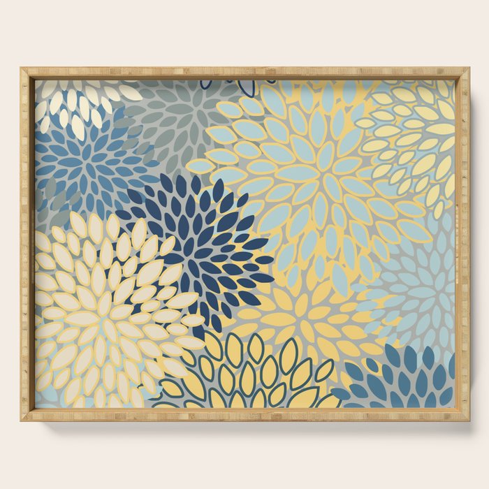 Floral Print, Yellow, Gray, Blue, Teal Serving Tray Gallery Image 1