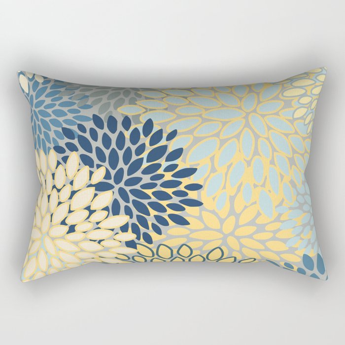 Floral Print, Yellow, Gray, Blue, Teal Rectangular Pillow Gallery Image 2
