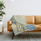 Floral Print, Yellow, Gray, Blue, Teal Throw Blanket Gallery Image 1