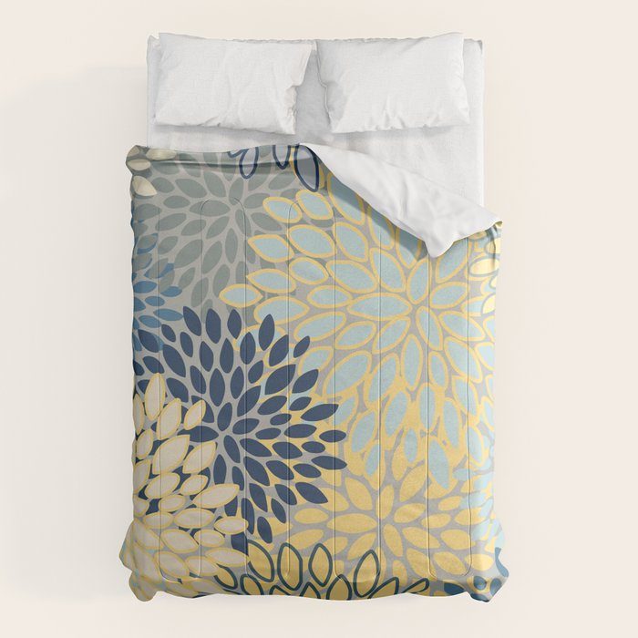 Floral Print, Yellow, Gray, Blue, Teal Comforter Gallery Image 1