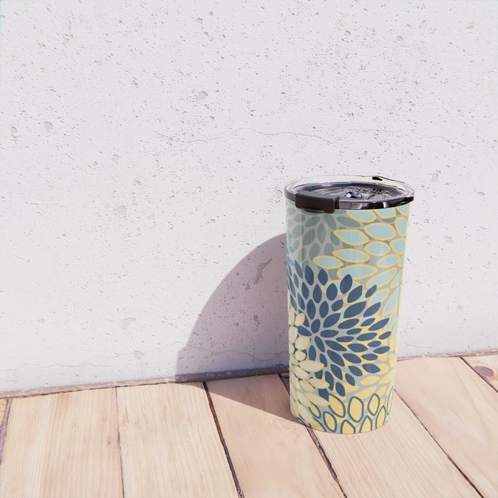 Floral Print, Yellow, Gray, Blue, Teal Travel Mug Gallery Image 4