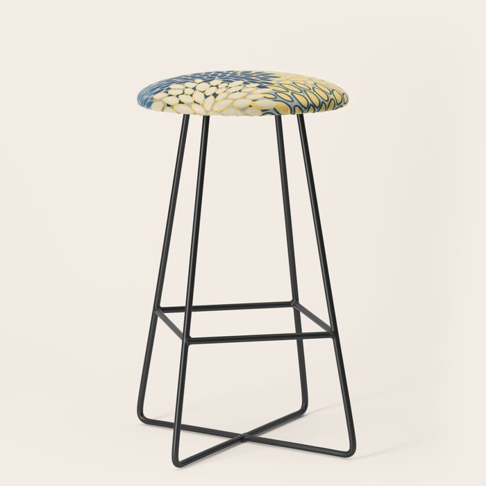 Floral Print, Yellow, Gray, Blue, Teal Stool Gallery Image 1