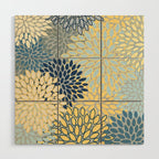 Floral Print, Yellow, Gray, Blue, Teal Wood Wall Art Gallery Image 1
