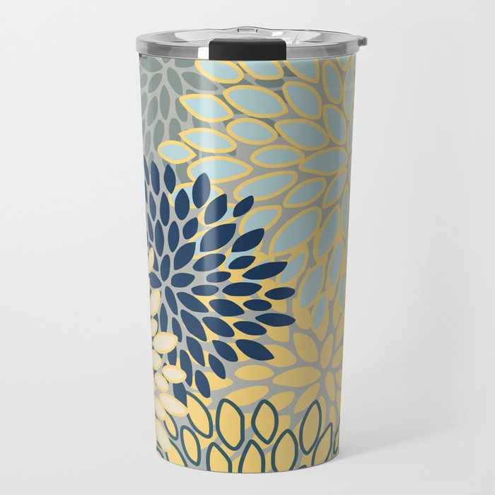 Floral Print, Yellow, Gray, Blue, Teal Travel Mug Gallery Image 1