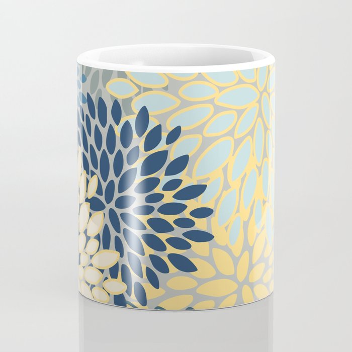Floral Print, Yellow, Gray, Blue, Teal Coffee Mug Gallery Image 4