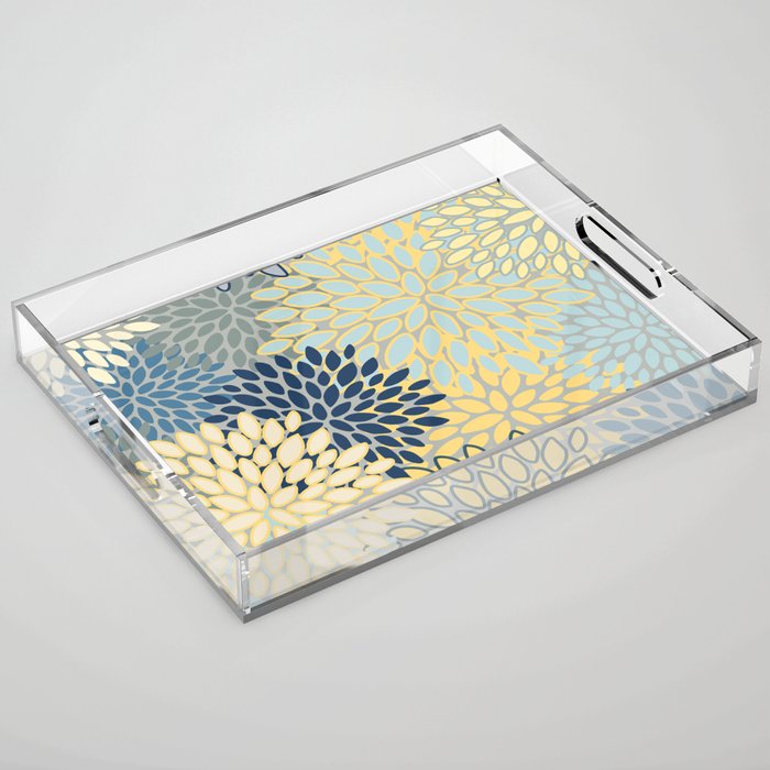 Floral Print, Yellow, Gray, Blue, Teal Acrylic Tray Gallery Image 1