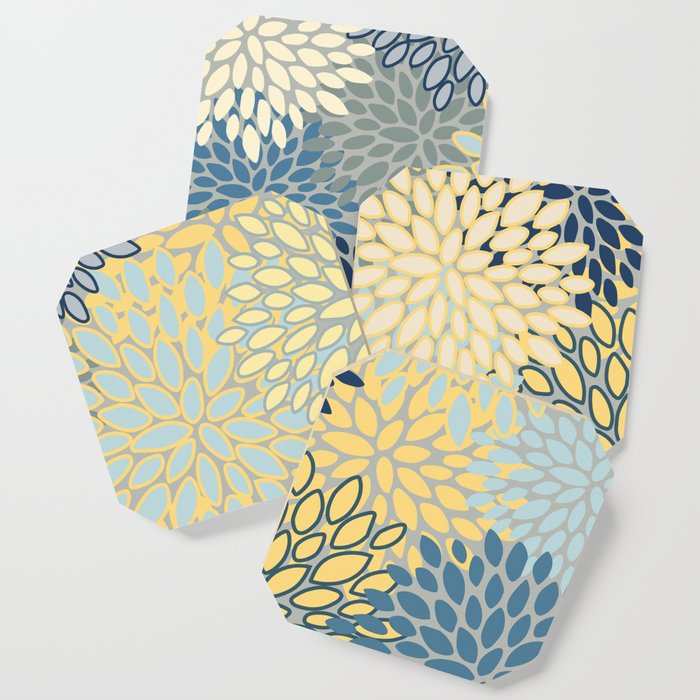 Floral Print, Yellow, Gray, Blue, Teal Coaster Gallery Image 1