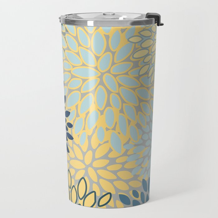 Floral Print, Yellow, Gray, Blue, Teal Travel Mug Gallery Image 2