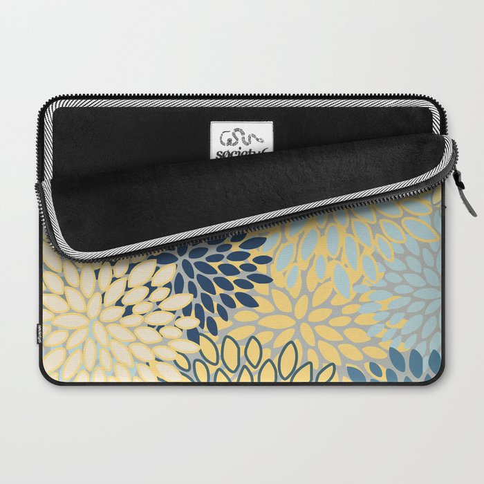 Floral Print, Yellow, Gray, Blue, Teal Laptop Sleeve Gallery Image 2