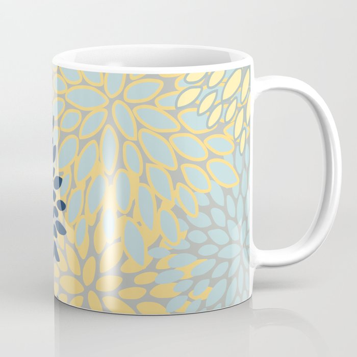 Floral Print, Yellow, Gray, Blue, Teal Coffee Mug Gallery Image 1