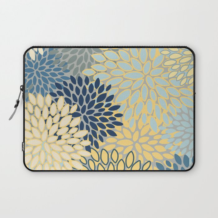 Floral Print, Yellow, Gray, Blue, Teal Laptop Sleeve Gallery Image 1