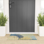 Floral Print, Yellow, Gray, Blue, Teal Welcome Mat Gallery Image 3