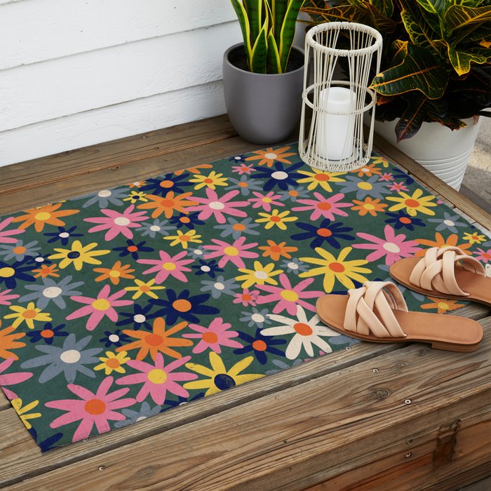 Vintage flowers Outdoor Rug Gallery Image 2