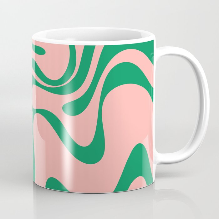 Liquid Swirl Abstract Retro Pattern in Blush Pink and Bright Green  Coffee Mug Gallery Image 1