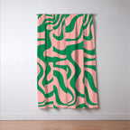 Liquid Swirl Abstract Retro Pattern in Blush Pink and Bright Green  Window Curtain Gallery Image 3