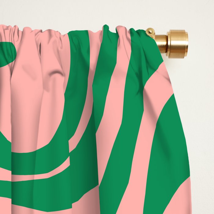 Liquid Swirl Abstract Retro Pattern in Blush Pink and Bright Green  Window Curtain Gallery Image 2