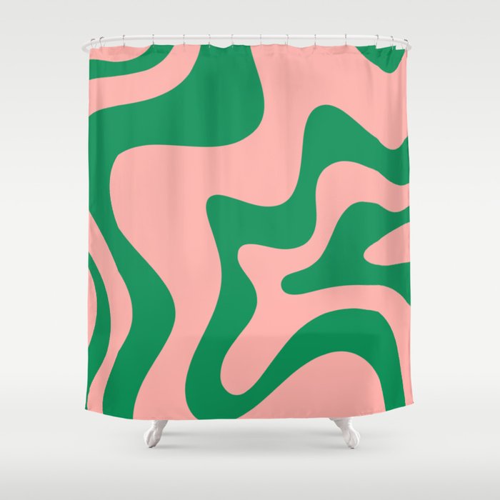 Liquid Swirl Abstract Retro Pattern in Blush Pink and Bright Green  Shower Curtain Gallery Image 1