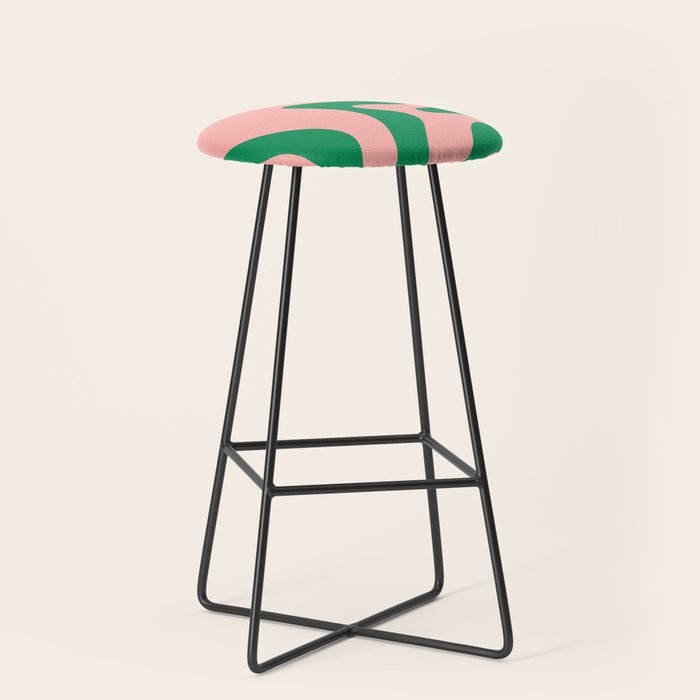 Liquid Swirl Abstract Retro Pattern in Blush Pink and Bright Green  Stool Gallery Image 1