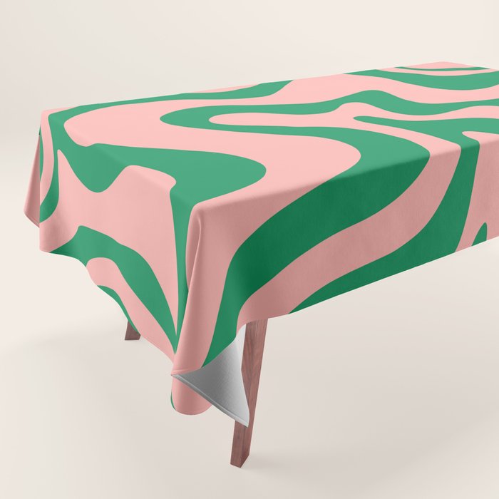 Liquid Swirl Abstract Retro Pattern in Blush Pink and Bright Green  Tablecloth Gallery Image 1