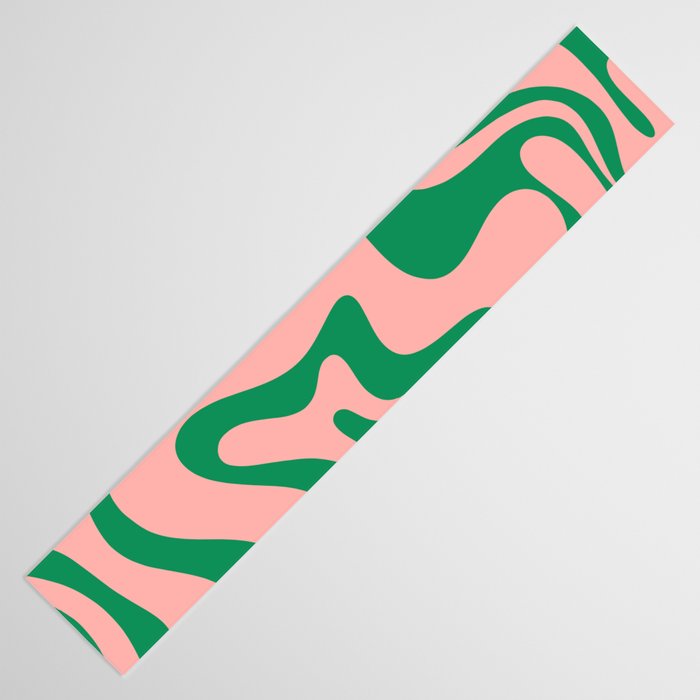 Liquid Swirl Abstract Retro Pattern in Blush Pink and Bright Green  Table Runner Gallery Image 3