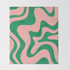 Liquid Swirl Abstract Retro Pattern in Blush Pink and Bright Green  Throw Blanket Gallery Image 2