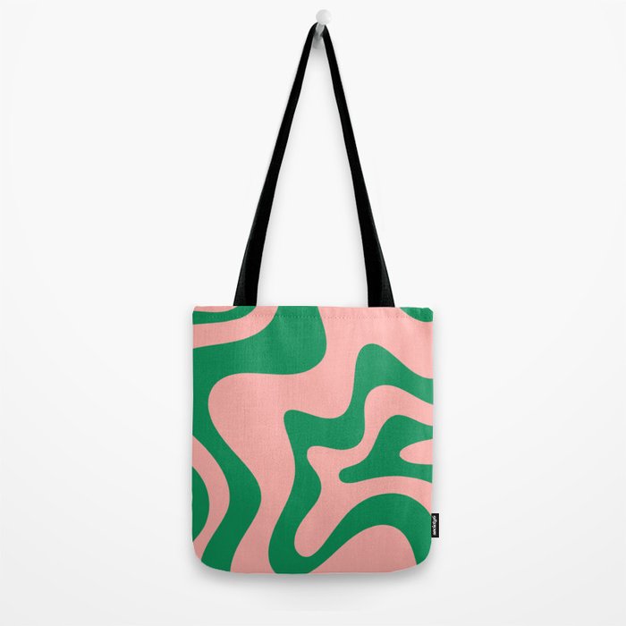 Liquid Swirl Abstract Retro Pattern in Blush Pink and Bright Green  Tote Bag Gallery Image 2