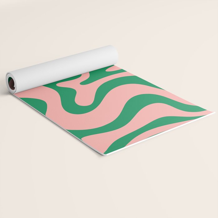 Liquid Swirl Abstract Retro Pattern in Blush Pink and Bright Green  Yoga Mat Gallery Image 2
