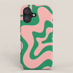 Liquid Swirl Abstract Retro Pattern in Blush Pink and Bright Green  iPhone Case Gallery Image 1