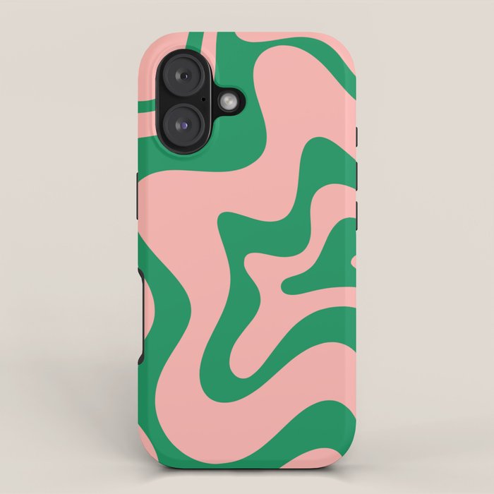 Liquid Swirl Abstract Retro Pattern in Blush Pink and Bright Green  iPhone Case Gallery Image 1