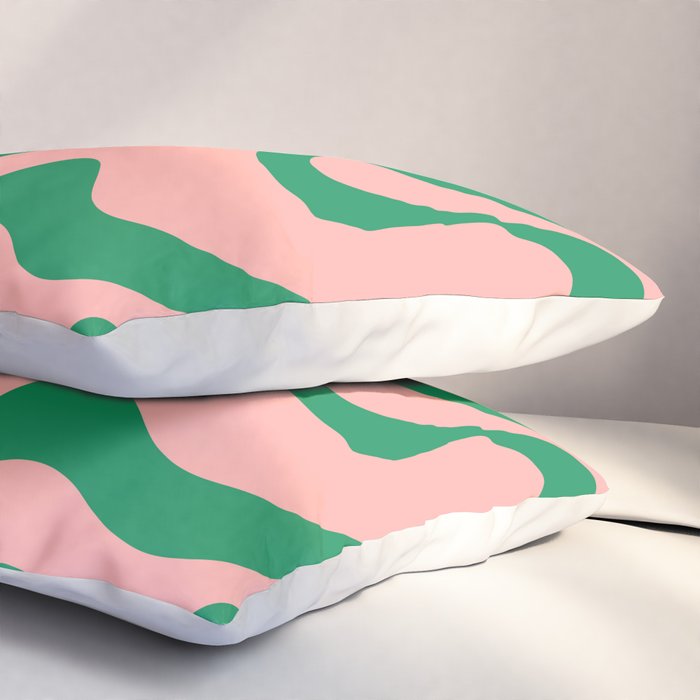Liquid Swirl Abstract Retro Pattern in Blush Pink and Bright Green  Pillow Sham Gallery Image 3