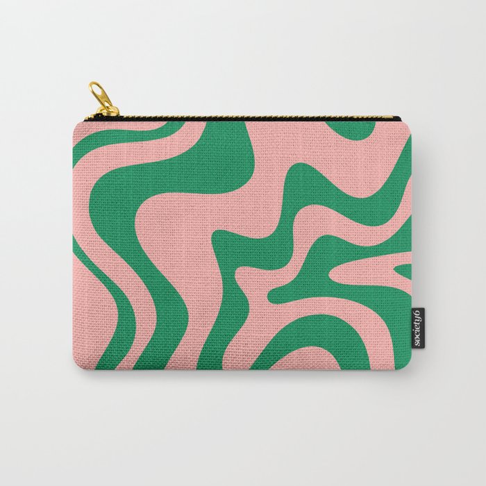 Liquid Swirl Abstract Retro Pattern in Blush Pink and Bright Green  Carry All Pouch Gallery Image 1