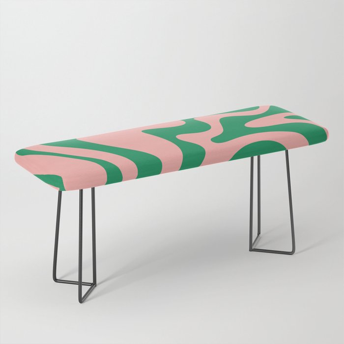 Liquid Swirl Abstract Retro Pattern in Blush Pink and Bright Green  Bench Gallery Image 1